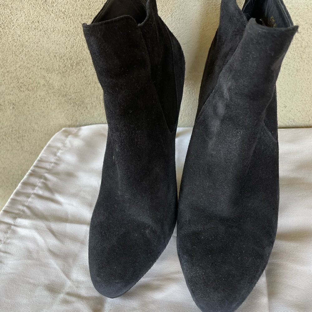 Cole Haan high heeled black suede booties